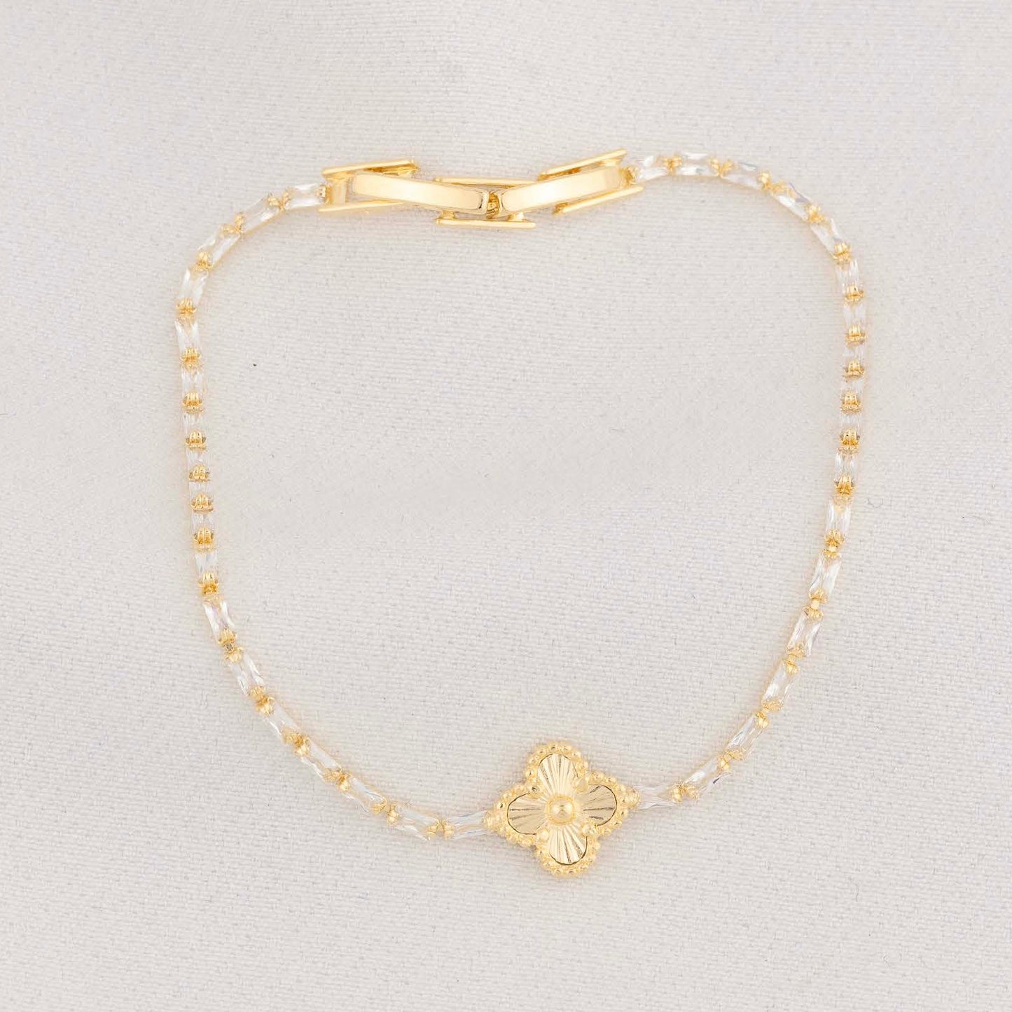 Pulsera Tenis Trebol Dorado