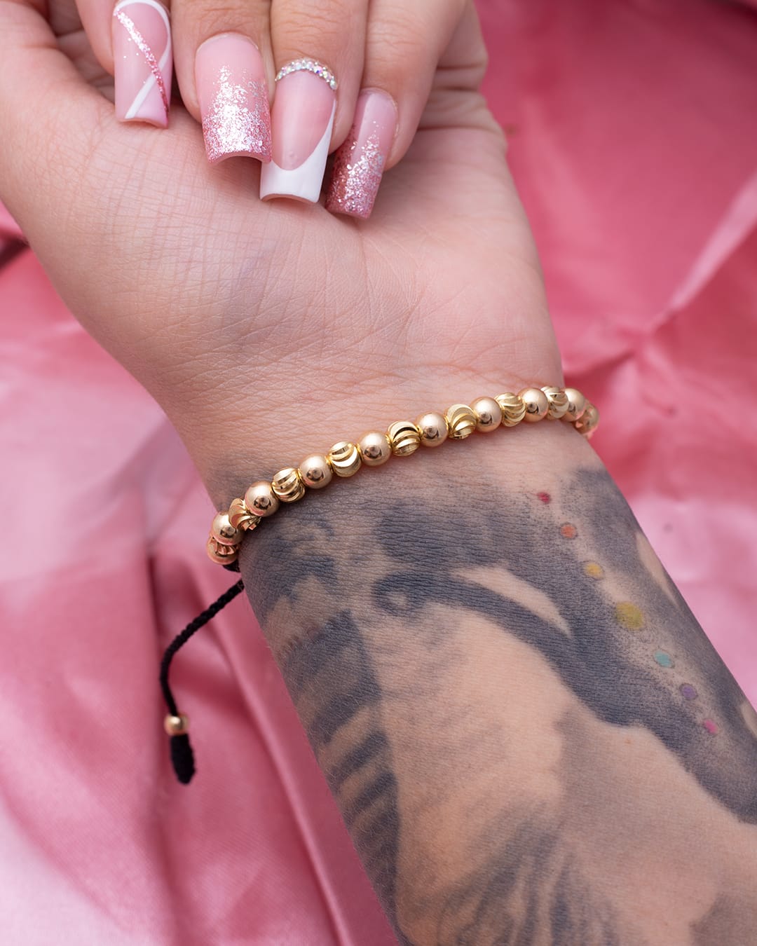 Pulsera con balín diamantado y liso