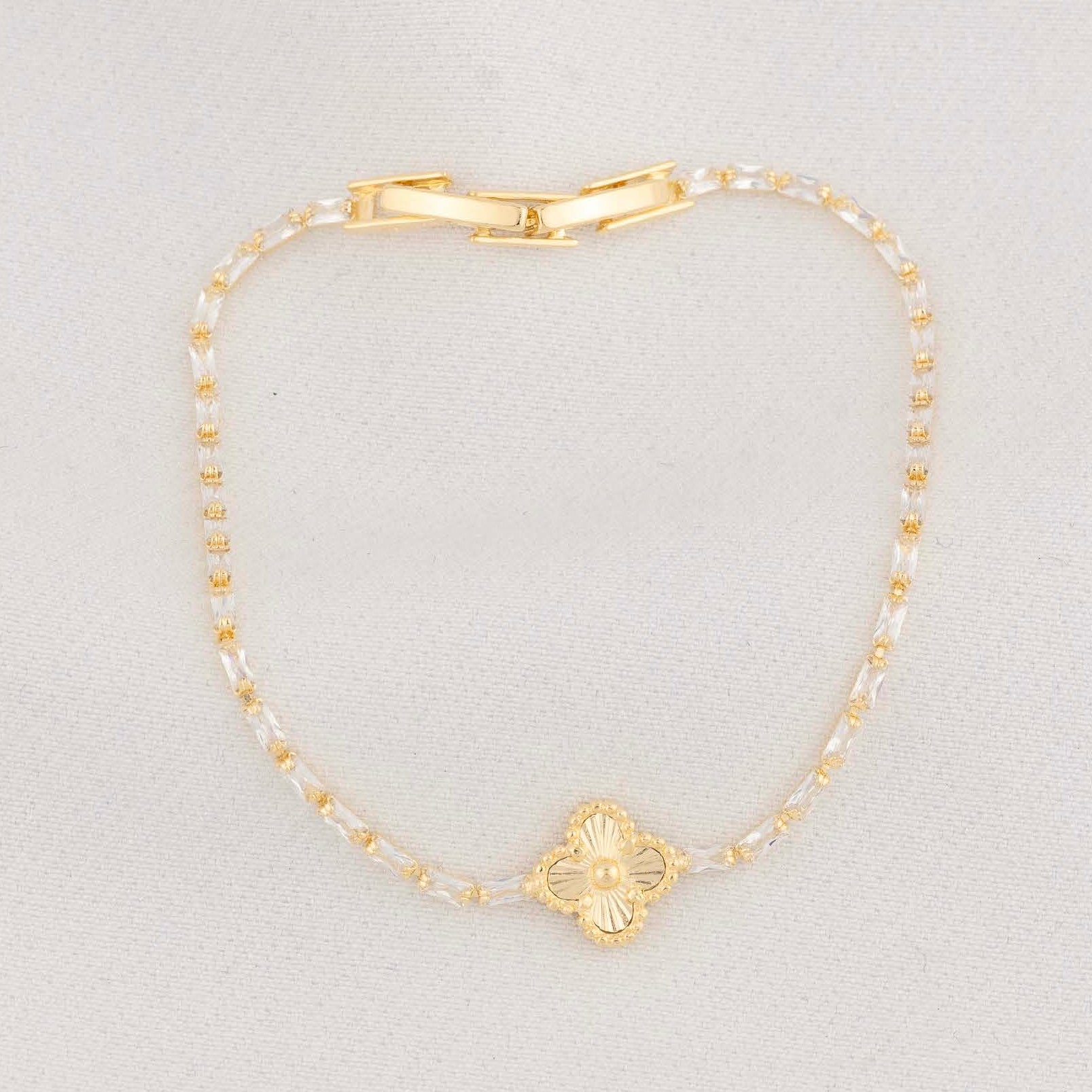 Pulsera Tenis Trebol Dorado