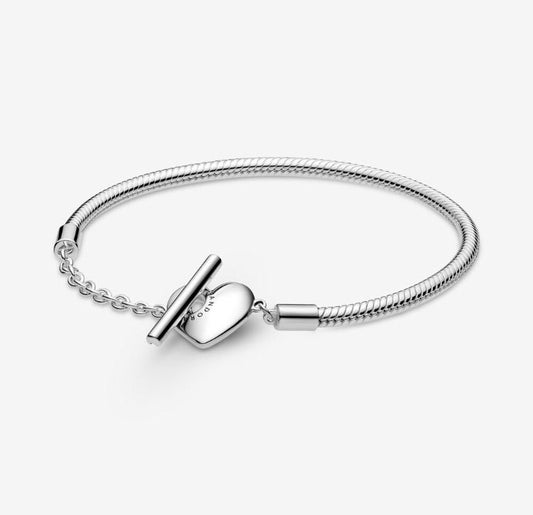 Moments Snake Chain Bracelet with T-Clasp and Engravable Heart