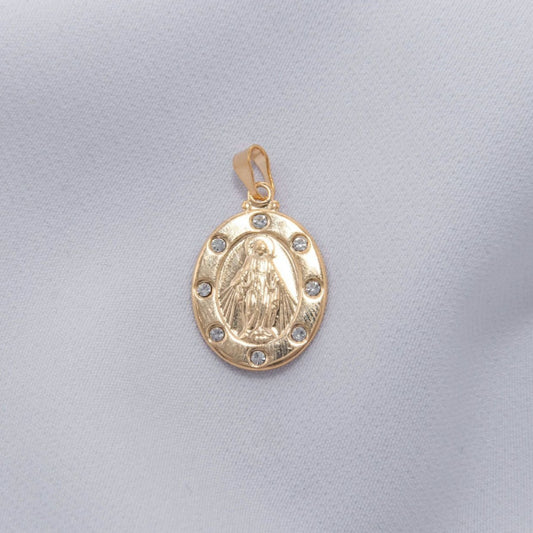 Miraculous virgin medal pendant with zircons