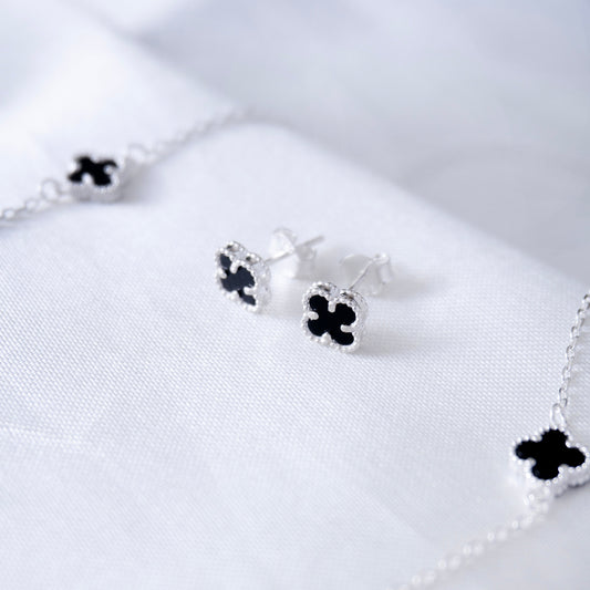 Cadena Y Aretes Trebol Plata 925